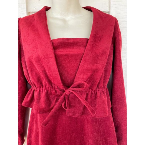 Vintage 1970s Burgundy red Maxi Dress with jacket Faux suede look - Picture 4 of 11